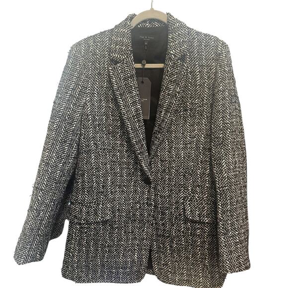 RAG & BONE Ames Linton Herringbone Wool Blend Tweed Blazer Size 6 - Picture 4 of 12